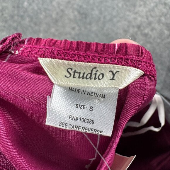 Studio Y Tube Top Small Burgundy Red Satin Strapless Floral Y2K VTG Babydoll NEW - Picture 3 of 9